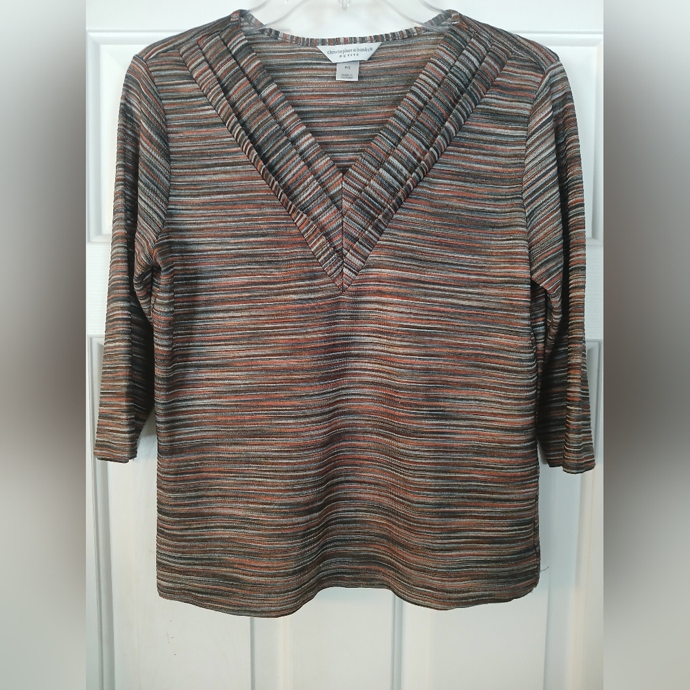 NWOT - Christopher & Banks multi-color striped V-neck 3/4-sleeve knit top PS